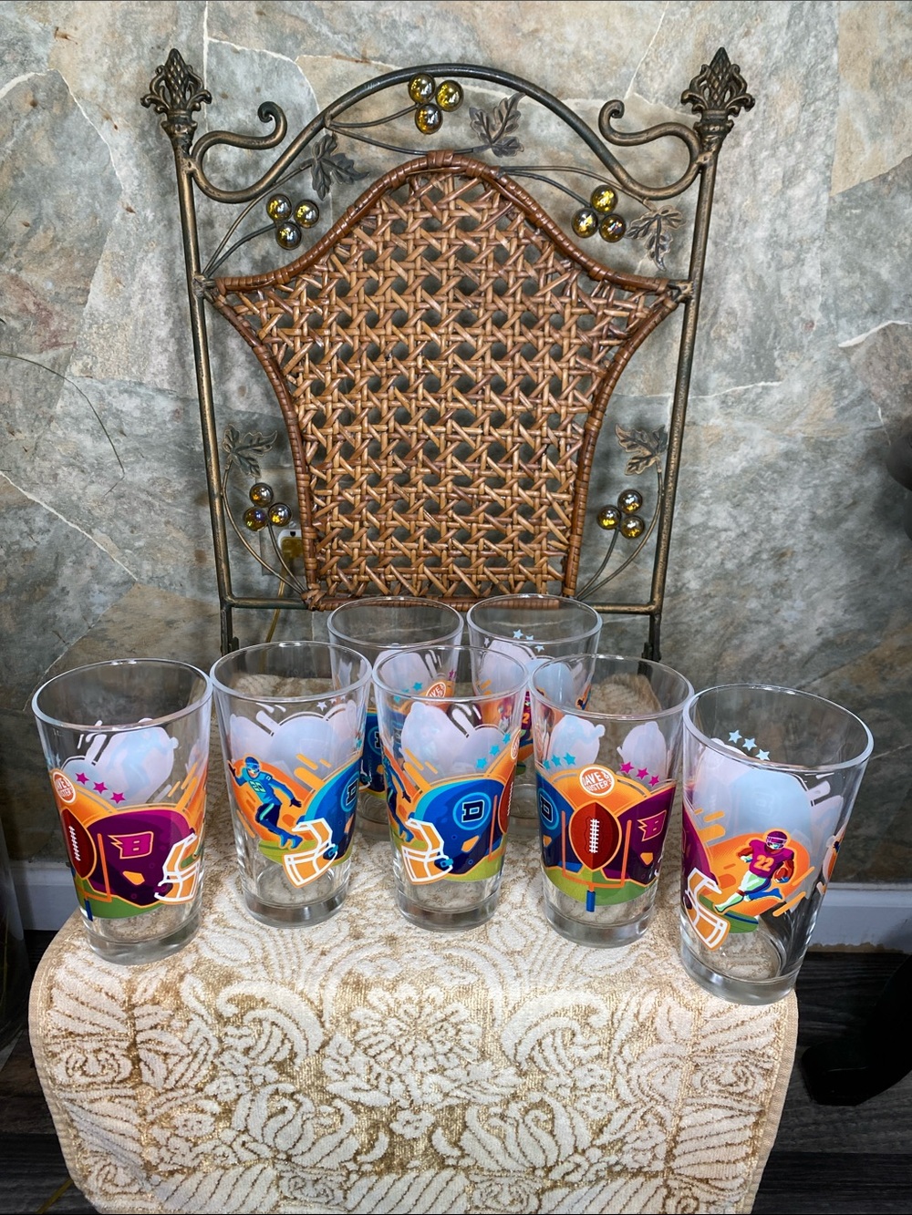 Dave & busters Set of 7 Colorful Football-Themed Party Drinking Glasses